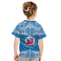 Kids rugby T-shirt, blue with back tribal print and rugby league crest