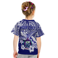 Blaues Kids T-Shirt, Rückansicht mit Wappen, Schildkröte und Tribal-Mustern