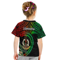 Kid black T-shirt back view with Vanuatu name, turtle and geometric polynesian art