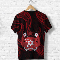 Red-and-black Tonga T-shirt back with centered crest and cross symbols
