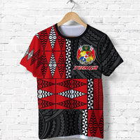 Red & black Tonga tribal pattern T-shirt with crest graphic