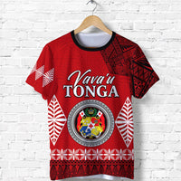 Red Vava'u Tonga graphic T-shirt with crest and black neckline