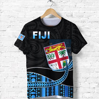 Black Fiji graphic T-shirt with FIJI text and crest flag artwork