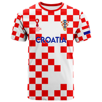 Croatia football T-shirt: red/white checkerboard front, 'CROATIA' text and crest