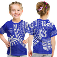 Custom Text and Number Fiji Rugby Sevens T Shirt Fijian 7s Tapa Polynesian Blue Ver.02 LT13 - Wonder Print Shop