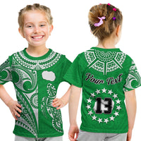 (Custom Text and Number) Rarotonga Cook Islands T Shirt KID Turtle and Map Style Green LT13 - Wonder Print Shop
