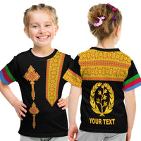 (Custom Personalised) Eritrea Tibeb T Shirt KID Eritrean Cross Mix Flag Version Black LT13 - Wonder Print Shop