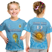 (Custom Text and Number) Argentina Football T Shirt KID Vamos Sky Champions World Cup Fire LT13 - Wonder Print Shop
