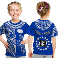 (Custom Text and Number) Rarotonga Cook Islands T Shirt KID Turtle and Map Style Blue LT13 - Wonder Print Shop