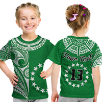 (Custom Text and Number) Cook Islands Tatau T Shirt KID Symbolize Passion Stars Version Green LT13 - Wonder Print Shop
