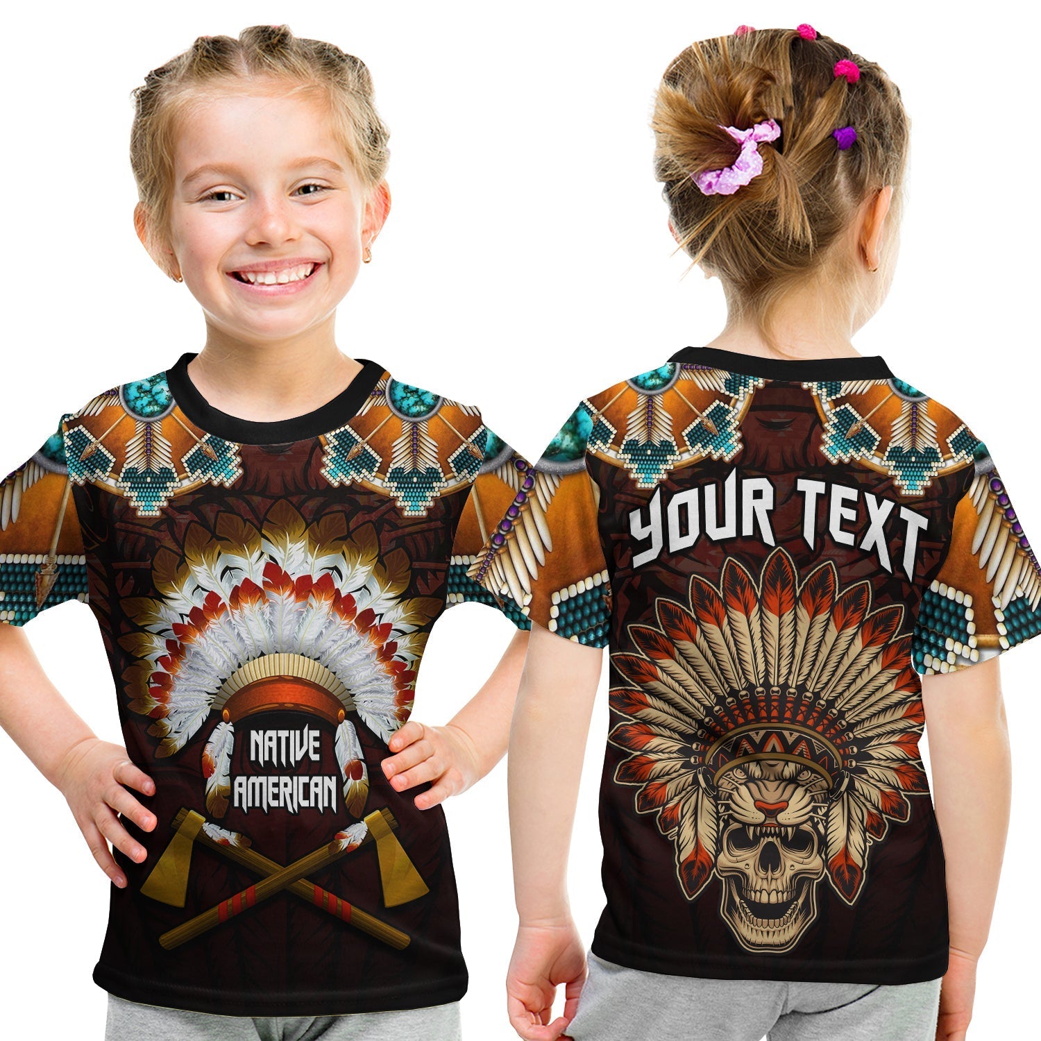 custom-personalised-the-first-americans-t-shirt-kid-indian-headdress-with-skull