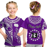 (Custom Text and Number) Rarotonga Cook Islands T Shirt KID Turtle and Map Style Purple LT13 - Wonder Print Shop