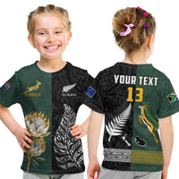 Custom Text and Number South Africa Protea and New Zealand Fern T Shirt KID Rugby Go Springboks vs All Black LT13 - Wonder Print Shop