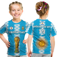 (Custom Text and Number) Argentina Football Champions T Shirt KID La Albiceleste GOAT LT13 - Wonder Print Shop