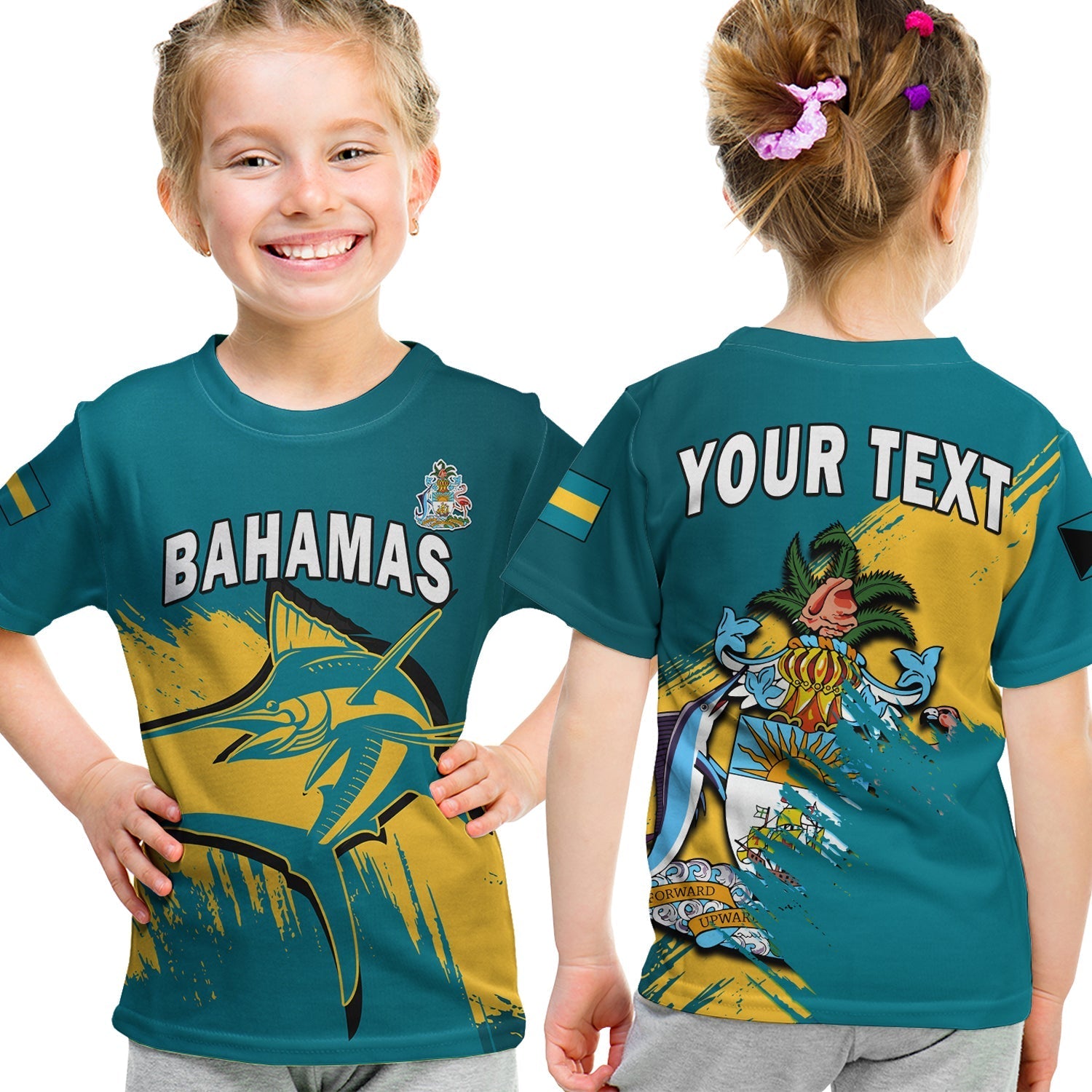 custom-personalised-bahamas-t-shirt-kid-blue-marlin-with-bahamian-coat-of-arms
