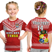 Custom Text And Number Tonga Rugby T Shirt KID Mate Maa Tonga Pacific Ngatu White - Wonder Print Shop