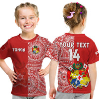 Custom Text And Number Tonga T Shirt Tongan Coat Of Arms Ngatu Pattern - Wonder Print Shop