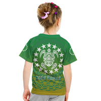 Cook Islands T Shirt KID Circle Pattern Mix Sea Turtle Green Version - Wonder Print Shop
