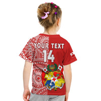 Custom Text And Number Tonga T Shirt KID Tongan Coat Of Arms Ngatu Pattern - Wonder Print Shop