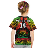 Kids rugby polo shirt back view in black with YOUR TEXT and number 14 print
