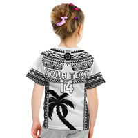 Kids black-and-white rugby T-shirt back with tribal print, name text, and number 4