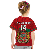 (Custom Text And Number) Morocco Football T Shirt KID World Cup 2022 Red Moroccan Pattern - Wonder Print Shop