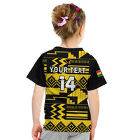 (Custom Text And Number) Ghana Football T Shirt KID Black Stars Kente World Cup 2022 Yellow - Wonder Print Shop