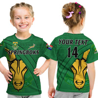 (Custom Text And Number) South Africa Rugby T Shirt KID Bokke Springbok With African Pattern Stronger Together - Wonder Print Shop