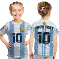 (Custom Text And Number) Argentina Football 2022 T Shirt KID Vamos La Albiceleste - Wonder Print Shop