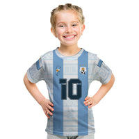 Kids Argentina T-shirt light blue stripes, number 10 front and 'YOUR TEXT' back