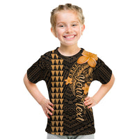 Kids black graphic T-shirt with gold geometric pattern and shark artwork on front