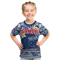 Custom Personalised Samoa T Shirt KID Samoan Plumeria Flowers Mix Polynesian Pattern - Wonder Print Shop