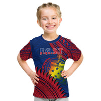 Kids T-shirt in blue and red with Polynesian tribal print and F.A.S.T front graphic