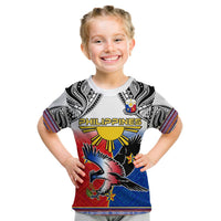 Kids white graphic T-shirt front with eagle and Philippines banner design