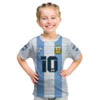 (Custom Text And Number) Argentina Football 2022 T Shirt KID Vamos La Albiceleste - Wonder Print Shop