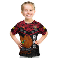 Custom Text And Number Papua New Guinea Rugby T Shirt KID PNG Kumuls Bird Of Paradise Black - Wonder Print Shop