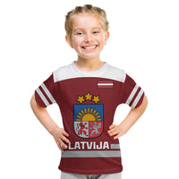 (Custom Text And Number) Latvia Hockey 2023 T Shirt KID Red Sporty Style - Wonder Print Shop