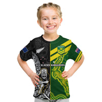 (Custom Personalised) Australia Kangaroos And All Black Rugby T Shirt KID Aboriginal Mix NZ Maori Fern - Wonder Print Shop