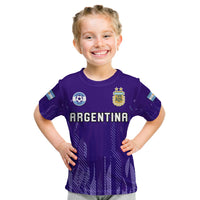 Kids Argentina football T-shirt, purple with crest and 'ARGENTINA' front graphic