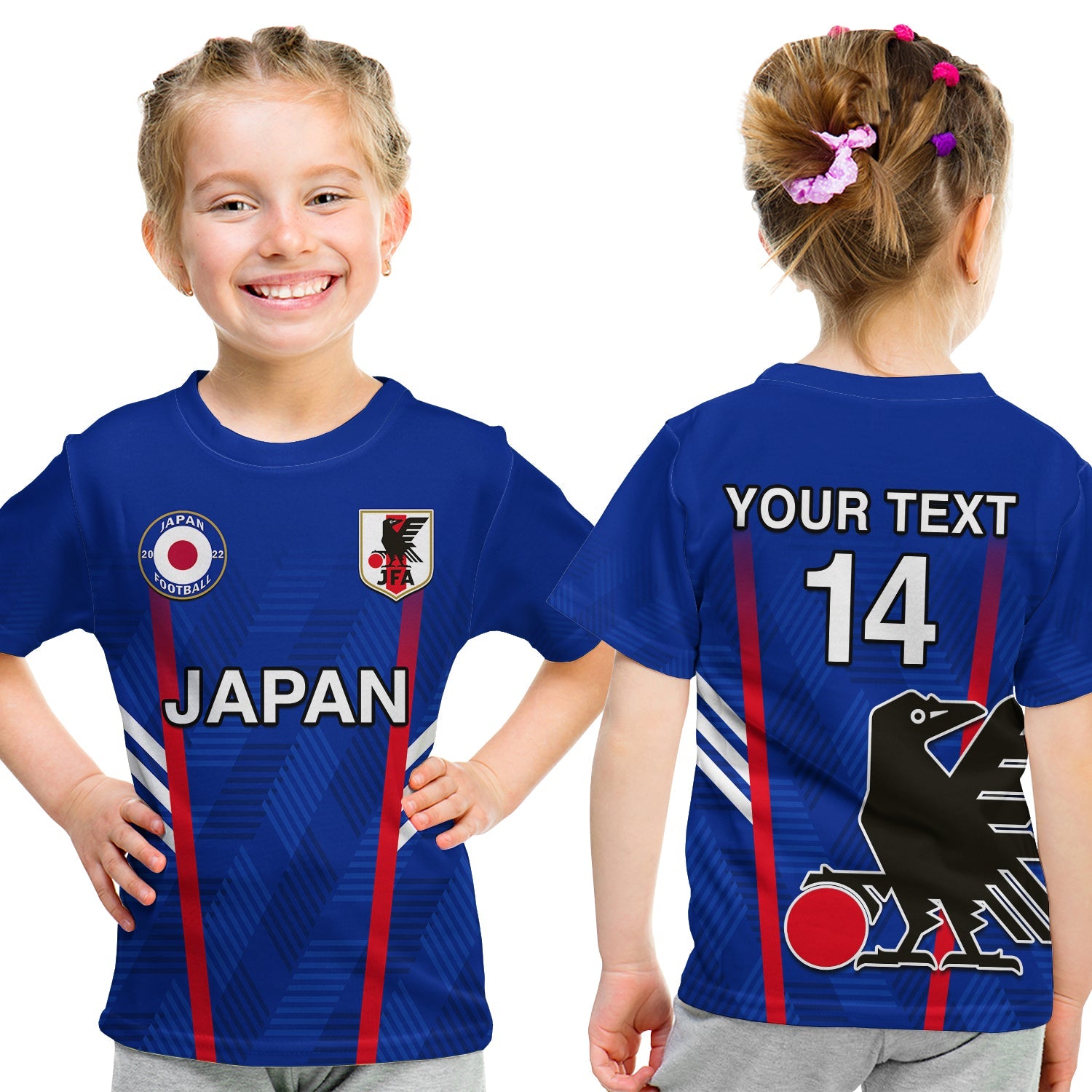 custom-text-and-number-japan-football-t-shirt-kid-samurai-blue-world-cup-2022