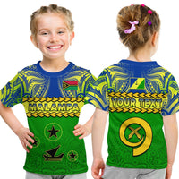 Kids Malampa T-shirt, left front says MALAMPA; right back says YOUR TEXT