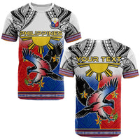 White graphic T-shirt with eagle and tribal neckline, Philippines text