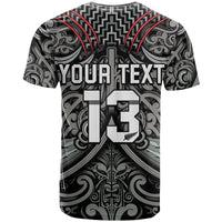 Custom Text and Number New Zealand Silver Fern Rugby T Shirt All Black NZ Maori Pattern LT13 - Wonder Print Shop
