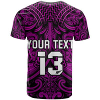 Custom Text and Number New Zealand Silver Fern Rugby T Shirt All Black Purple NZ Maori Pattern LT13 - Wonder Print Shop