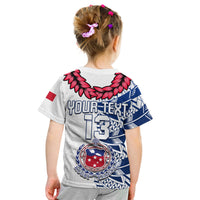 (Custom Personalise Text and Number) Toa Samoa Rugby T Shirt KID Siamupini Ula Fala White LT13 - Wonder Print Shop