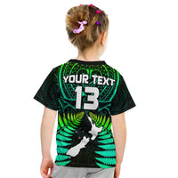 Kids black/green T-shirt back with YOUR TEXT and large 13 print