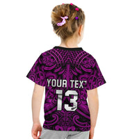 Custom Text and Number New Zealand Silver Fern Rugby T Shirt All Black Purple NZ Maori Pattern LT13 - Wonder Print Shop