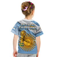 Kids Argentina football T-shirt back in blue/gray with 'Argentina Champions' sun