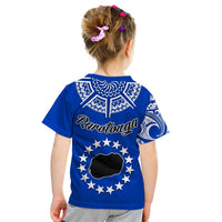 Rarotonga Cook Islands T Shirt KID Turtle and Map Style Blue LT13 - Wonder Print Shop