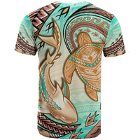 Hawaii T Shirt Polynesian Shark And Sea Turtle Dreamy Turquoise Artsy - Wonder Print Shop